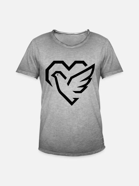 Schwarze HerzTaube - Männer Vintage T-Shirt - Vintage Grau