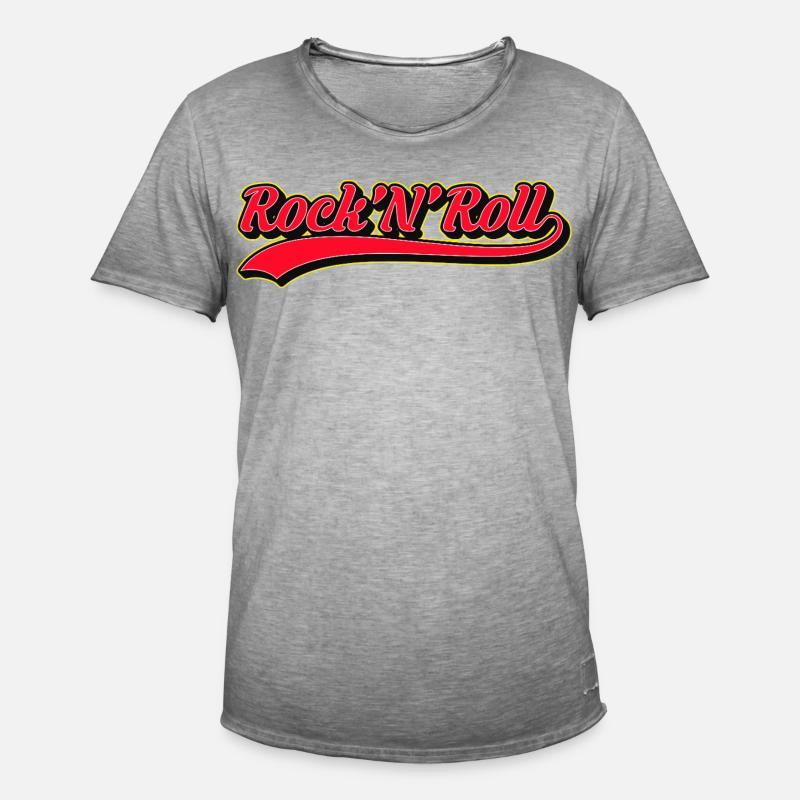 Rock 'N' Roll Retro Script Logo - Maglietta vintage da uomo - vintage grigio