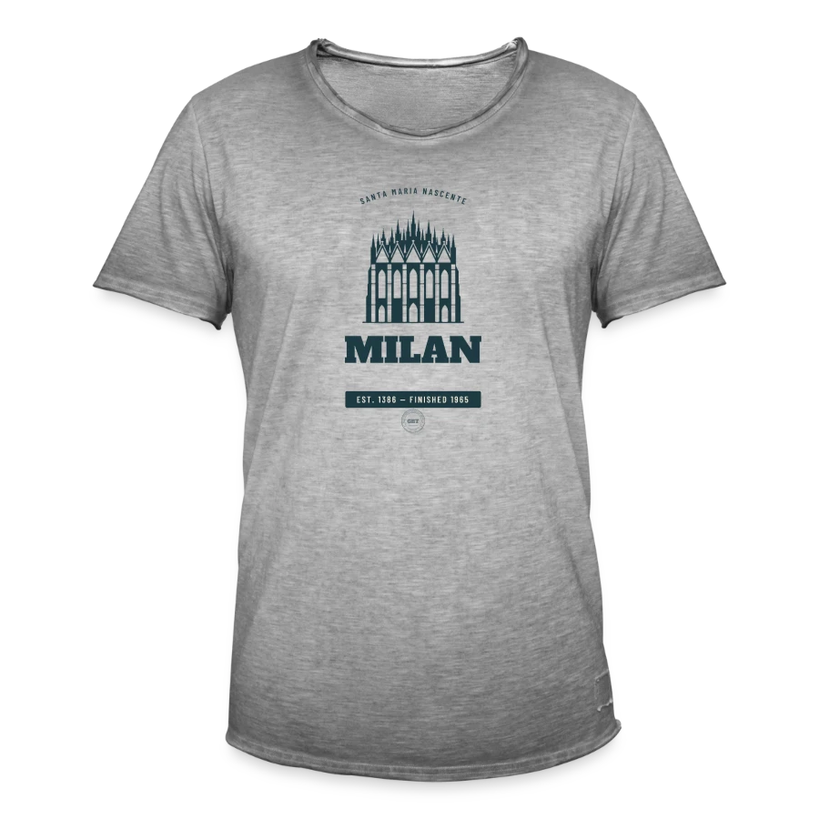 Milan badge on a men's vintage t-shirt, vintage grey, front