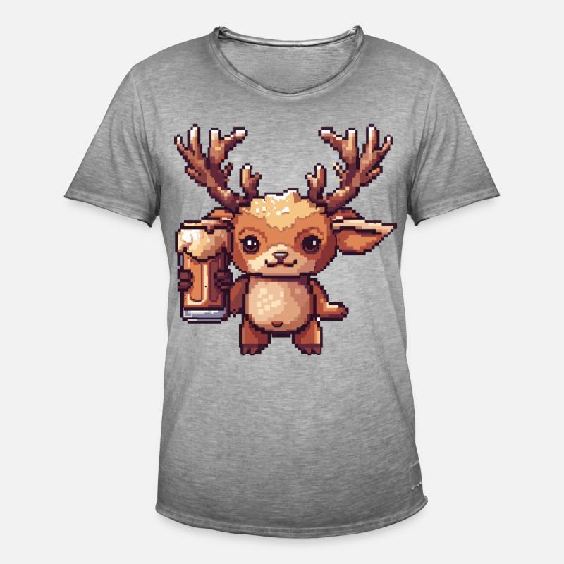 Hirsch Bier Pixel - Männer Vintage T-Shirt - Vintage Grau