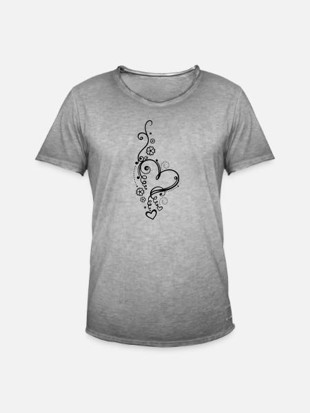 Corazón grande con pequeños corazones y flores - Camiseta vintage hombre - vintage gris