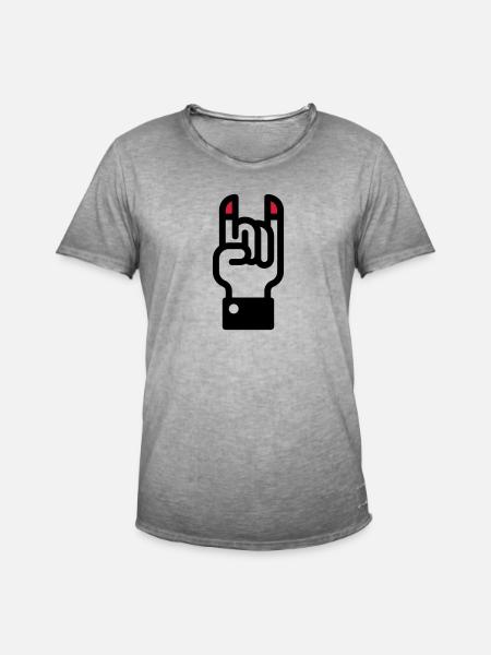 Duivel hoorns hand teken / Devil's Horns Hand - Mannen Vintage T-shirt - vintage grijs