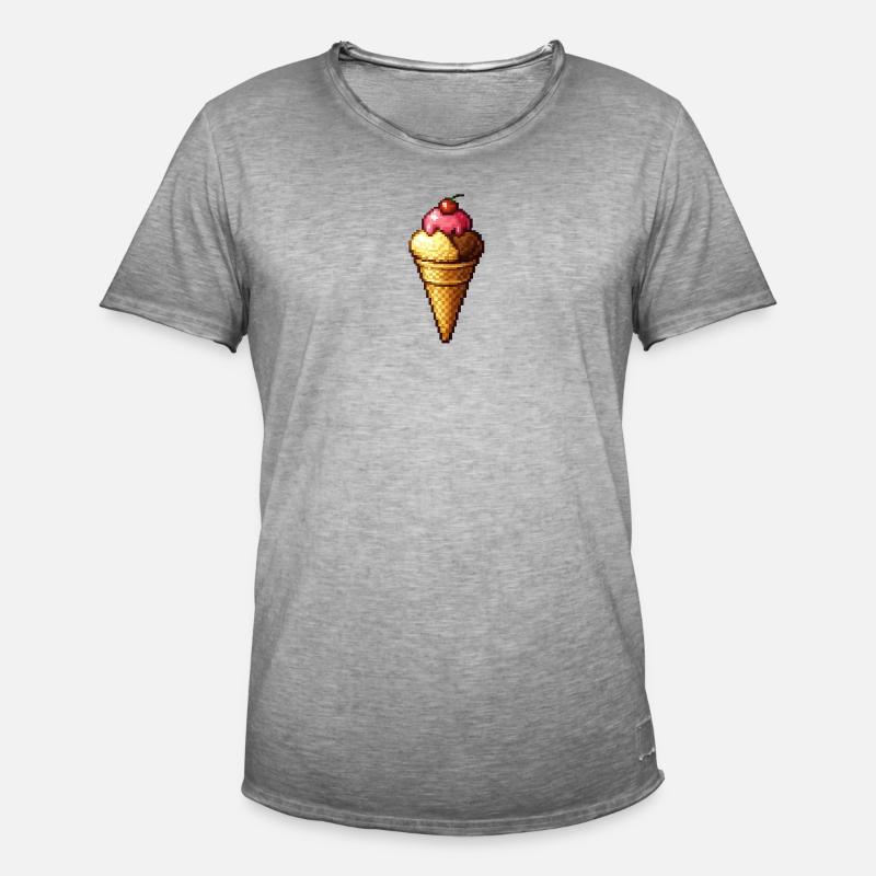Retro Pixel Eiscreme Cone - Männer Vintage T-Shirt - Vintage Grau