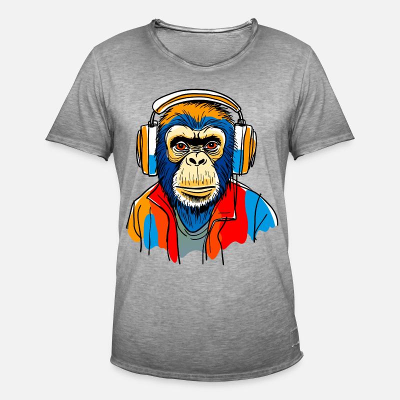 Affe mit Kopfhörern - Männer Vintage T-Shirt - Vintage Grau
