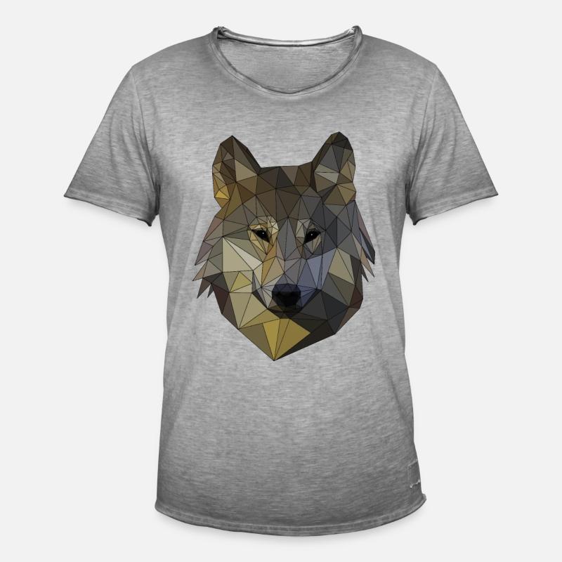 Polygon Wolf Triangular Mosaic Shapes Polyart - Men's Vintage T-Shirt - vintage grey