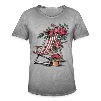 T-shirt de chaise longue vintage – Été et fleurs - T-shirt vintage Homme - vintage gris - Devant - Jose (178cm)