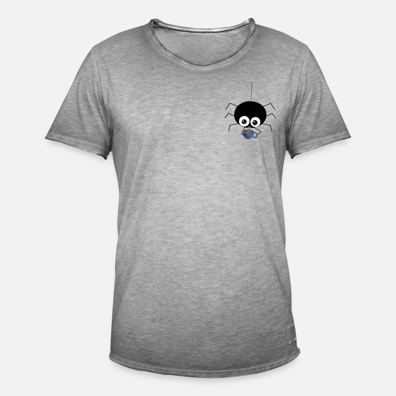 Spinne mit Kaffee - süße Geschenkidee - Männer Vintage T-Shirt - Vintage Grau