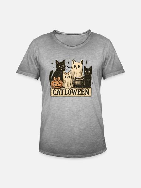 Catloween - Halloween Katzen Design - Männer Vintage T-Shirt - Vintage Grau