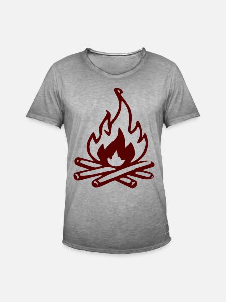 Silhouette Feu de camp rouge - T-shirt vintage Homme - vintage gris
