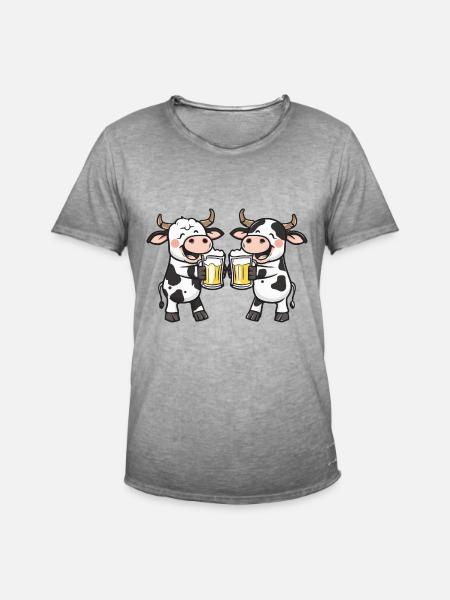 Cow Comic Beer Funny Booze - Men's Vintage T-Shirt - vintage grey