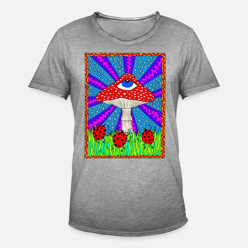 Hippie Magic Toadstool Rétro Psychédélique - T-shirt vintage Homme - vintage gris