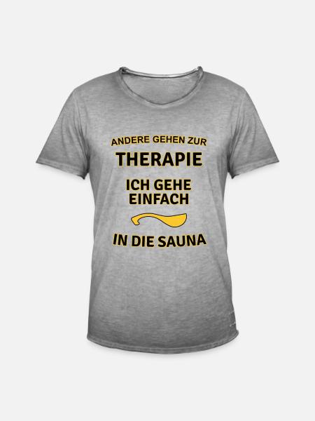 Sauna Sauna Sauna Sauna Therapy Prezent (0284) - Koszulka męska vintage - postarzany szary