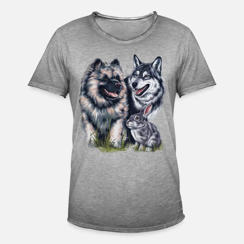 Wolfspitz with wolf and hare - Men's Vintage T-Shirt - vintage grey