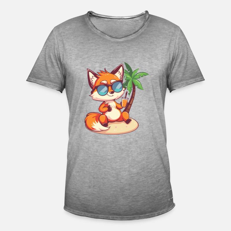 Fuchs Sommer Strand Comic - Männer Vintage T-Shirt - Vintage Grau