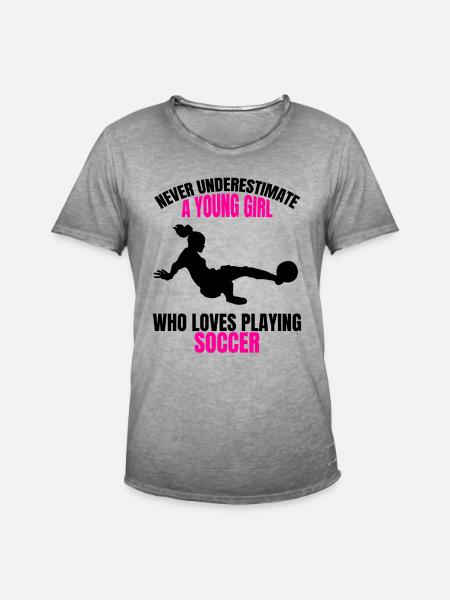 Women's Football Girls Footballer - Men's Vintage T-Shirt - vintage grey