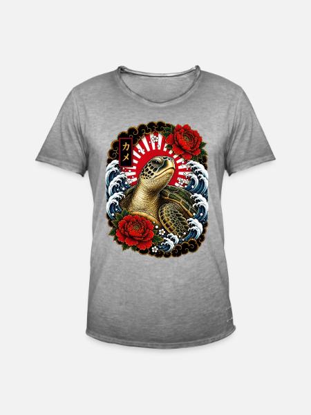 Schildkröte im japanischen Irezumi Stil - Männer Vintage T-Shirt - Vintage Grau