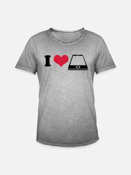 I love Smartphone - Männer Vintage T-Shirt - Vintage Grau