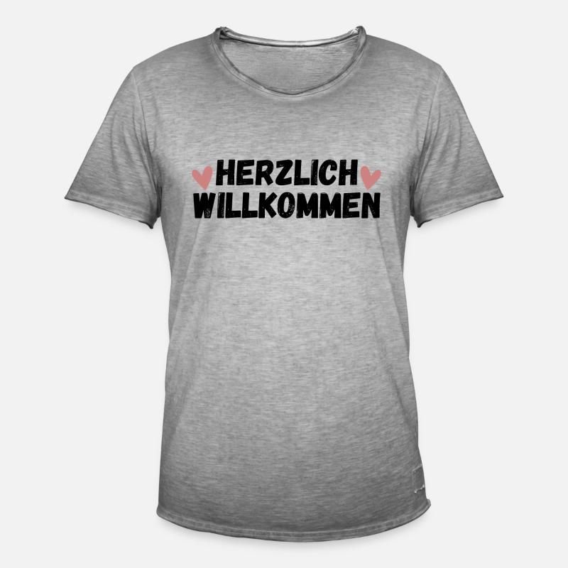 Herzlich Willkommen Herz Liebe - Männer Vintage T-Shirt - Vintage Grau