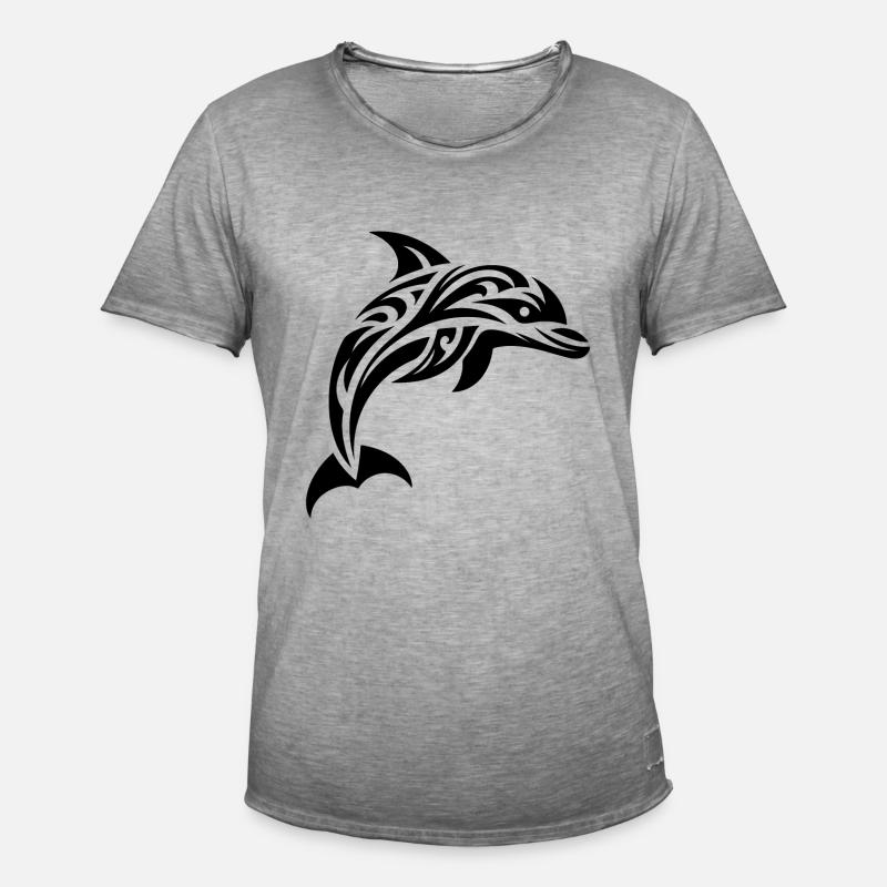Springender süßer Tattoo Delfin - Männer Vintage T-Shirt - Vintage Grau