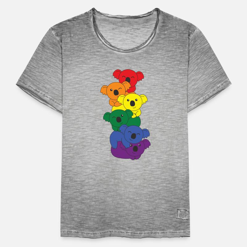 Rainbow Flag Pride LGBTQ Mignon Koala Stack T-shirt vintage Homme
