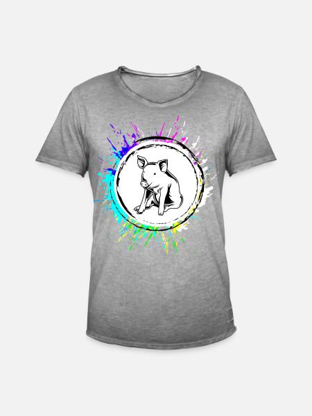 Schwein Tier - Männer Vintage T-Shirt - Vintage Grau