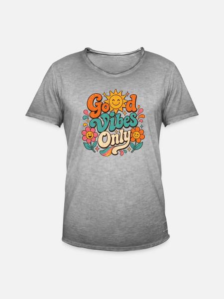 Good Vibe's Only Retro Floral - Men's Vintage T-Shirt - vintage grey