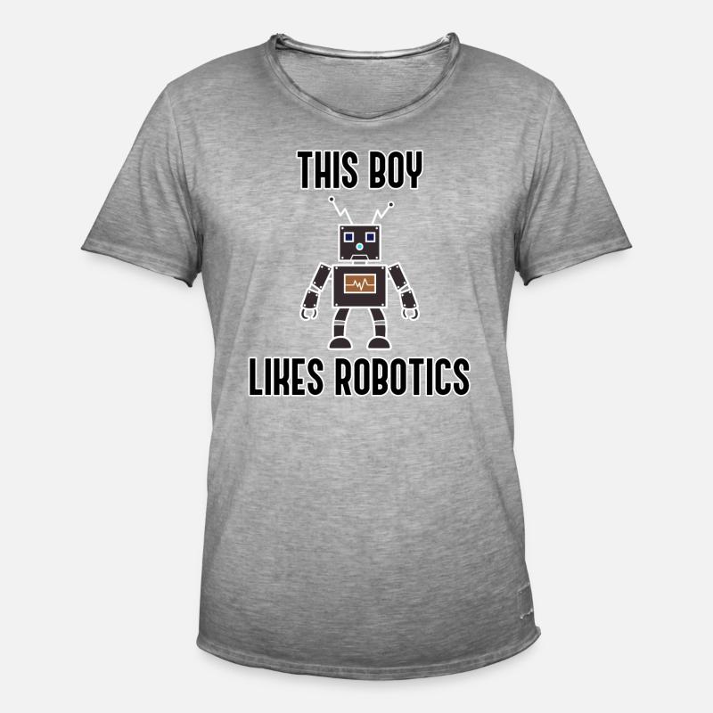 Junge mag Roboter Ironische Robotertechnik - Männer Vintage T-Shirt - Vintage Grau