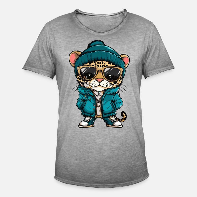 Leopard Cool Comic - Männer Vintage T-Shirt - Vintage Grau
