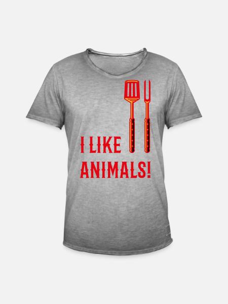 I Like Animals! (Grillbesteck / 3C) - Männer Vintage T-Shirt - Vintage Grau