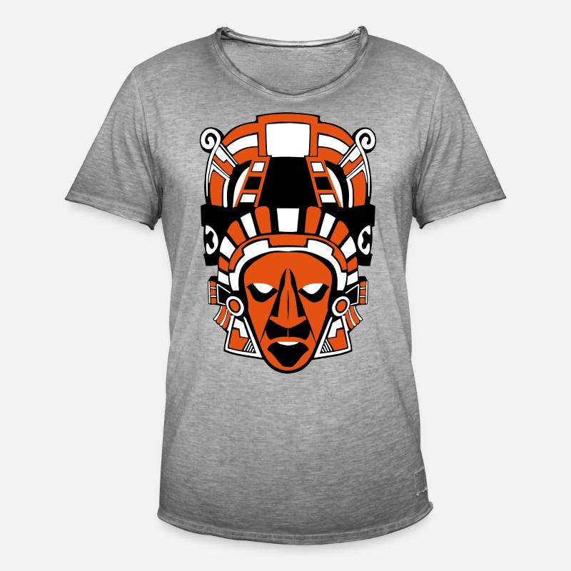 Maya oder aztekische Maske - Männer Vintage T-Shirt - Vintage Grau