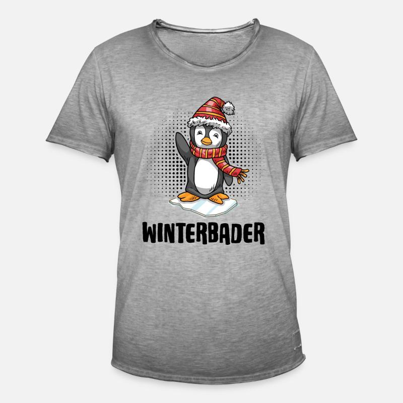 Winterbader Pinguin Eisbader Eisbad - Männer Vintage T-Shirt - Vintage Grau