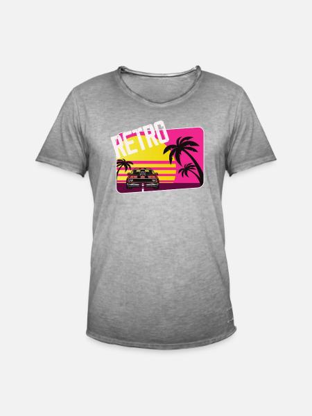 retro car sunset - Männer Vintage T-Shirt - Vintage Grau