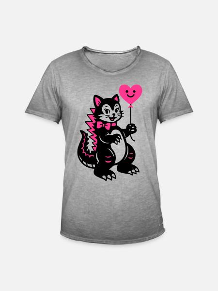 Monster Cat Pink - Men's Vintage T-Shirt - vintage grey