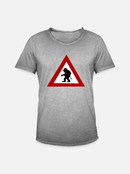 Troll-Gefahrenzeichen - Männer Vintage T-Shirt - Vintage Grau