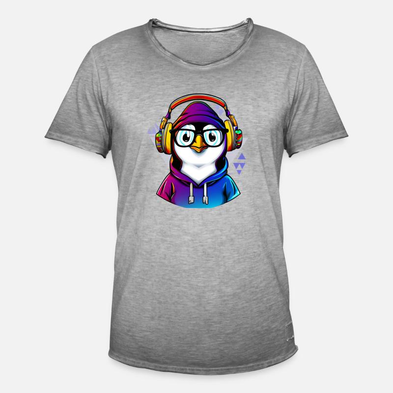 Nerd Pinguin mit Pullover - Männer Vintage T-Shirt - Vintage Grau