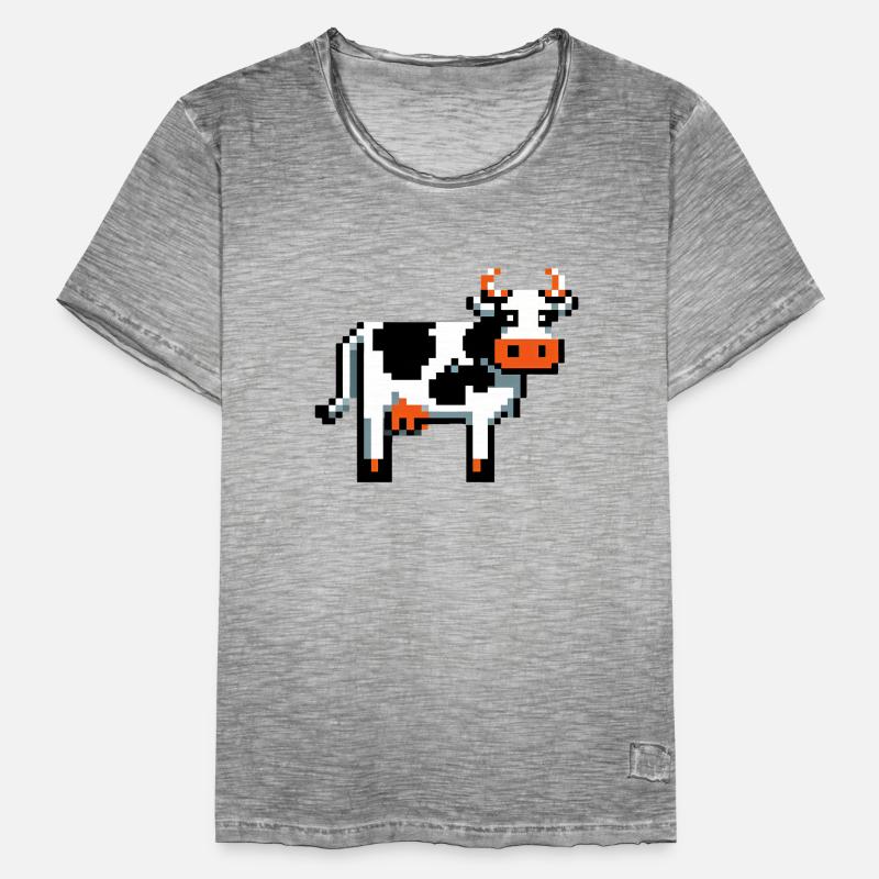 Pixel Cow Retro Pixel Graphics Basic design 2D Pixel Men's Vintage T-Shirt