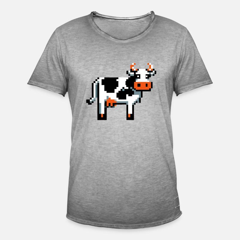 Pixel Cow Retro Pixel Graphics Basic design 2D Pixel - Men's Vintage T-Shirt - vintage grey