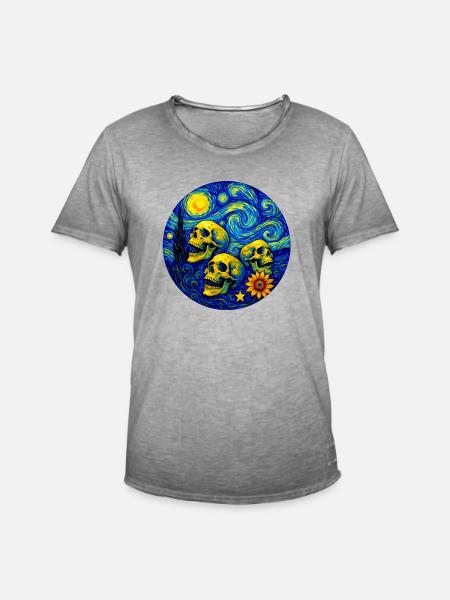 Van Gogh Skull - Men's Vintage T-Shirt - vintage grey