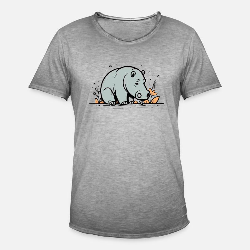 Nilpferd niedlich Comic - Männer Vintage T-Shirt - Vintage Grau