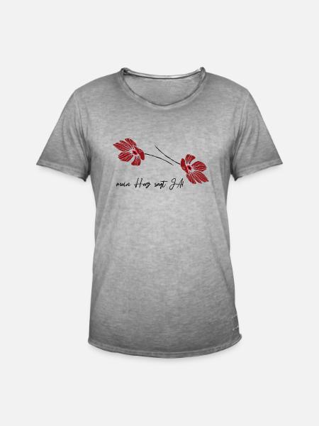 mein Herz sagt Ja, Blumen - Männer Vintage T-Shirt - Vintage Grau