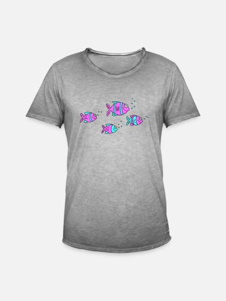 Fisk Cichlid Vand Hav Graffiti Tegning - Herre vintage T-shirt - vintage-grå