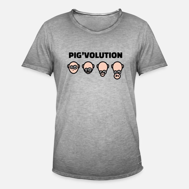 Schweinevolution - Evolution des Menschen - Männer Vintage T-Shirt - Vintage Grau