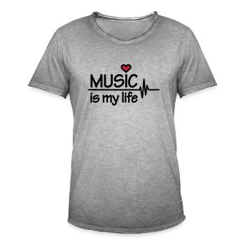 Music is my life - T-shirt vintage Homme - vintage gris - Devant - Jose (178cm)