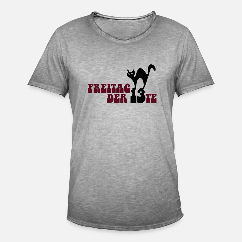 Fredag den 13. / Sort kat - Herre vintage T-shirt - vintage-grå