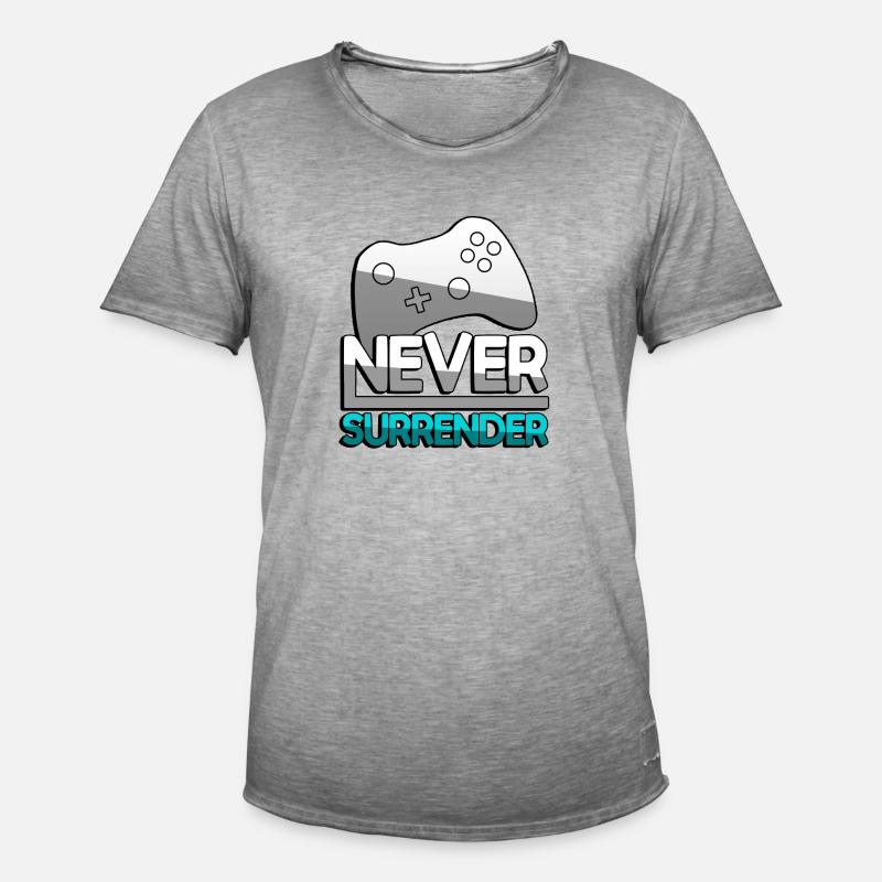 NEVER SURRENDER (Türkis) + Controller - Gaming - Männer Vintage T-Shirt - Vintage Grau