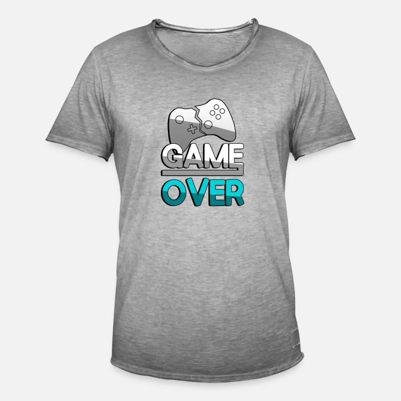 GAME OVER (Türkis) + Controller - Gaming - Männer Vintage T-Shirt - Vintage Grau