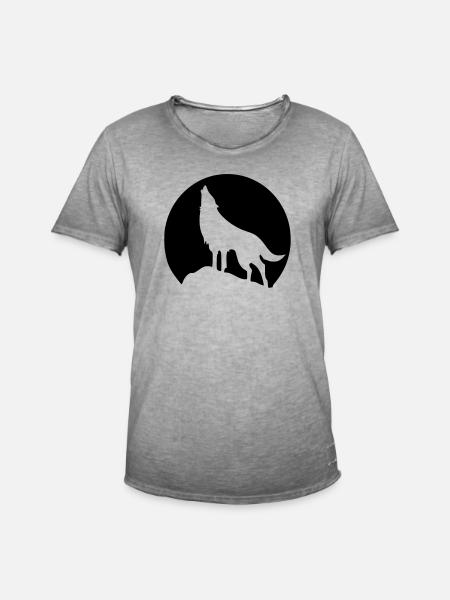 Wolf - Mond - Männer Vintage T-Shirt - Vintage Grau