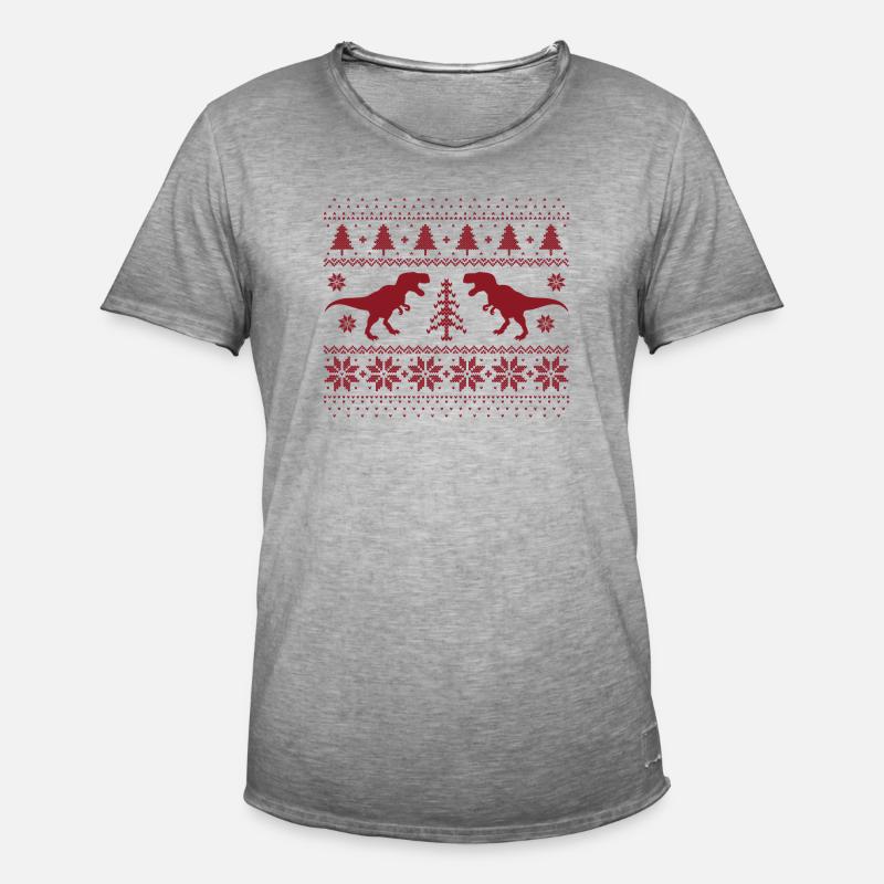 Dinosaurier-Weihnachtspullover - Männer Vintage T-Shirt - Vintage Grau