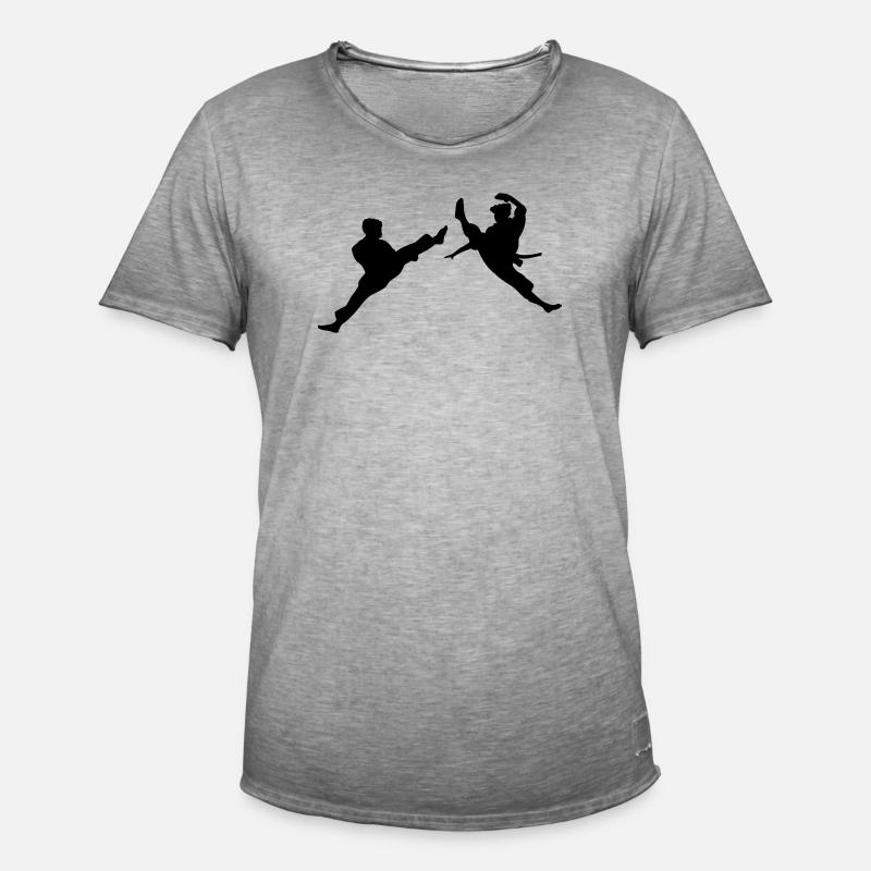 Zwei fliegende Karate-Kick oder Teakwondo-Kick - Männer Vintage T-Shirt - Vintage Grau