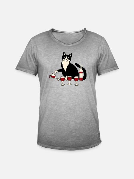 Verre à vin pour chat - T-shirt vintage Homme - vintage gris
